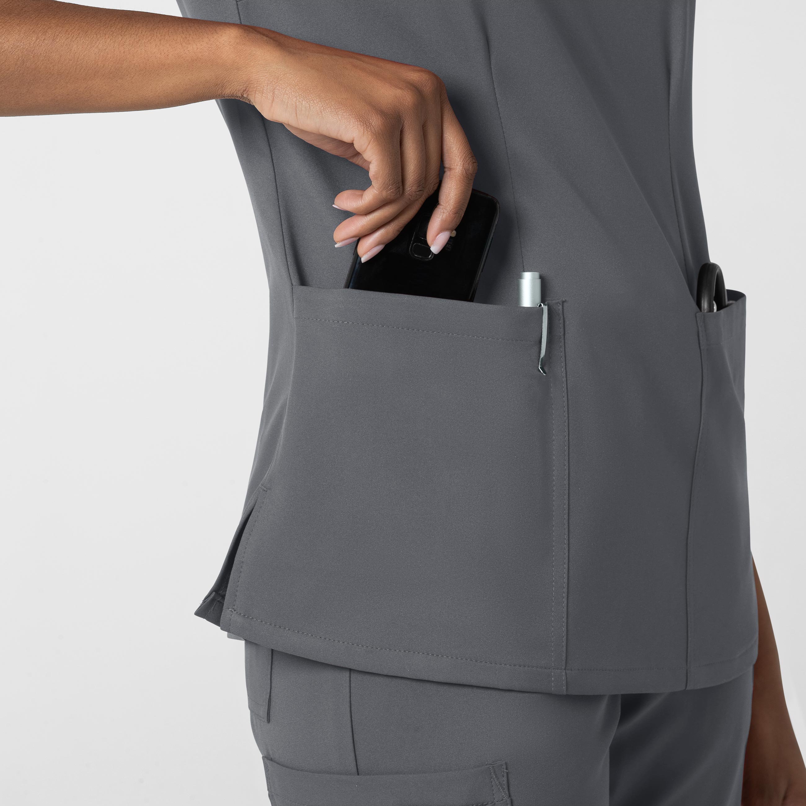 Thrive 6122 Fitted 3-Pocket V-Neck Scrub Top Pewter