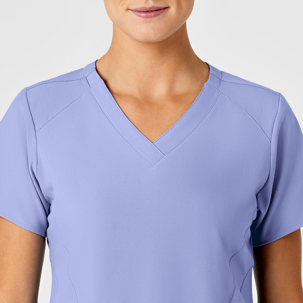 W123 6155 Stylized V-Neck Scrub Top Ceil Blue