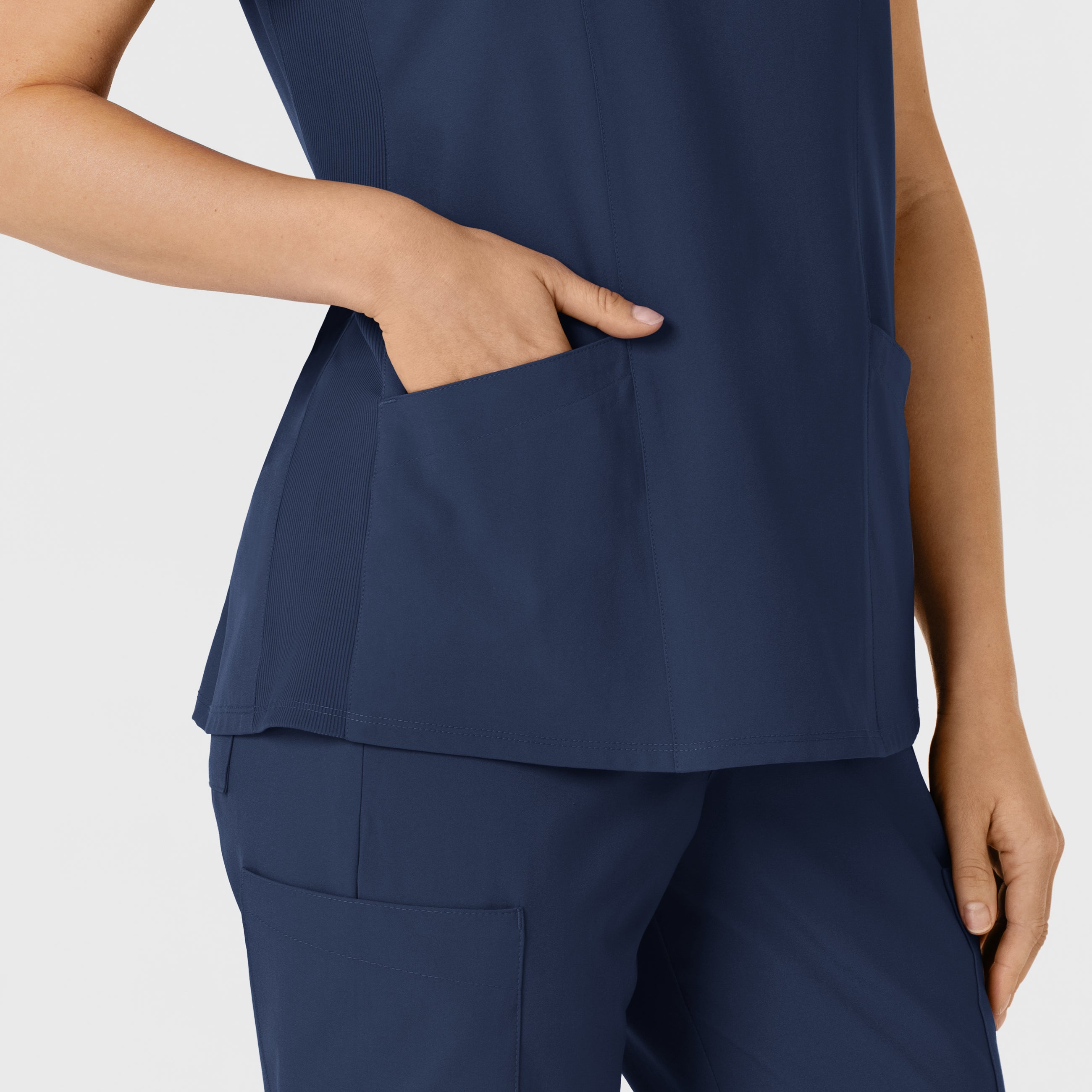 W123 6145 Flex-n-Reach Side Panel V-Neck Scrub Top Navy