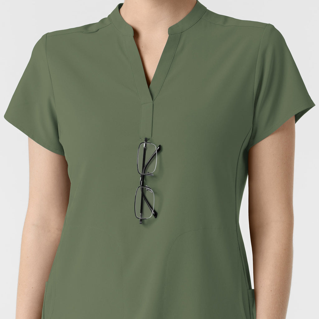 RENEW 6734 Mandarin Collar Scrub Top Olive