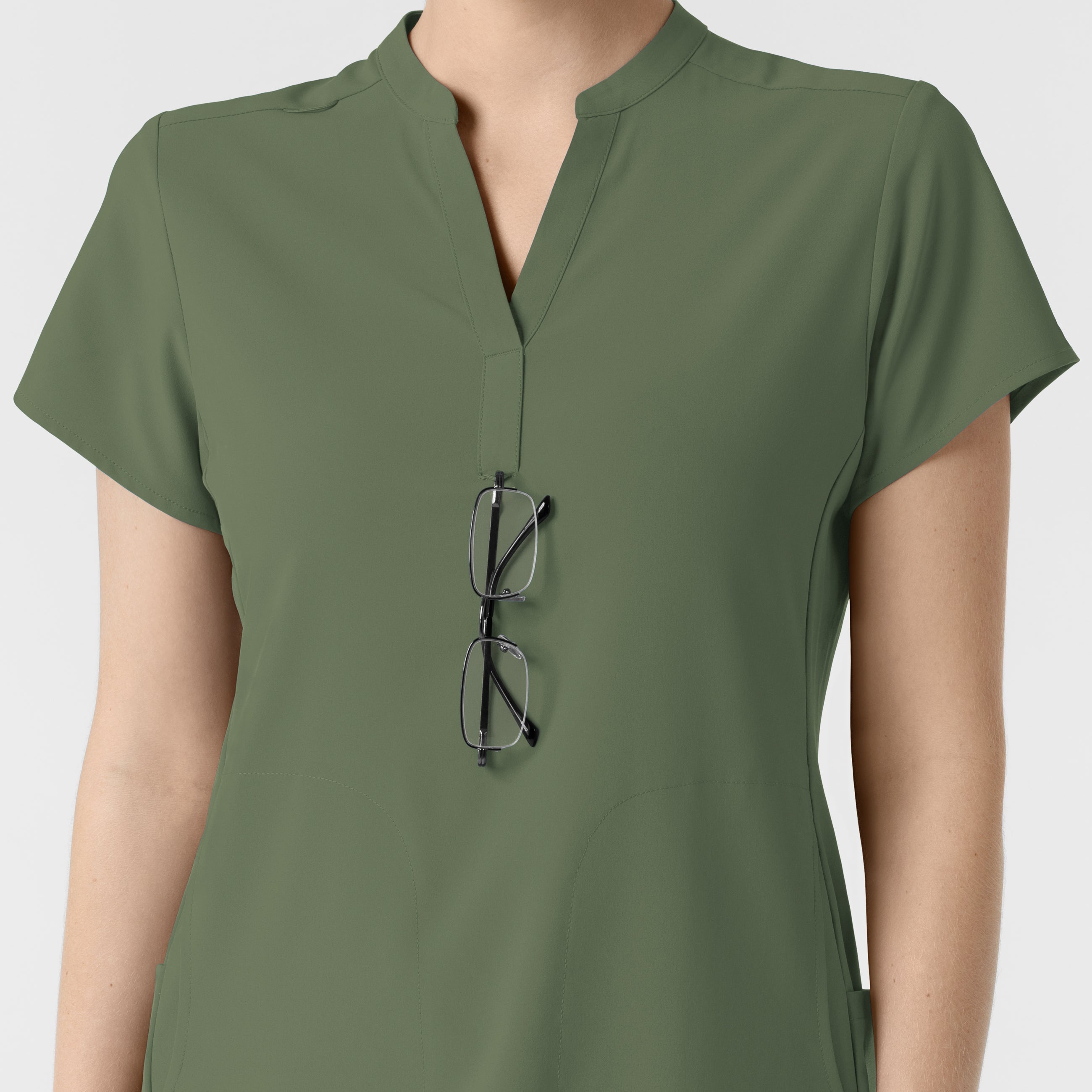 RENEW 6734 Mandarin Collar Scrub Top Olive