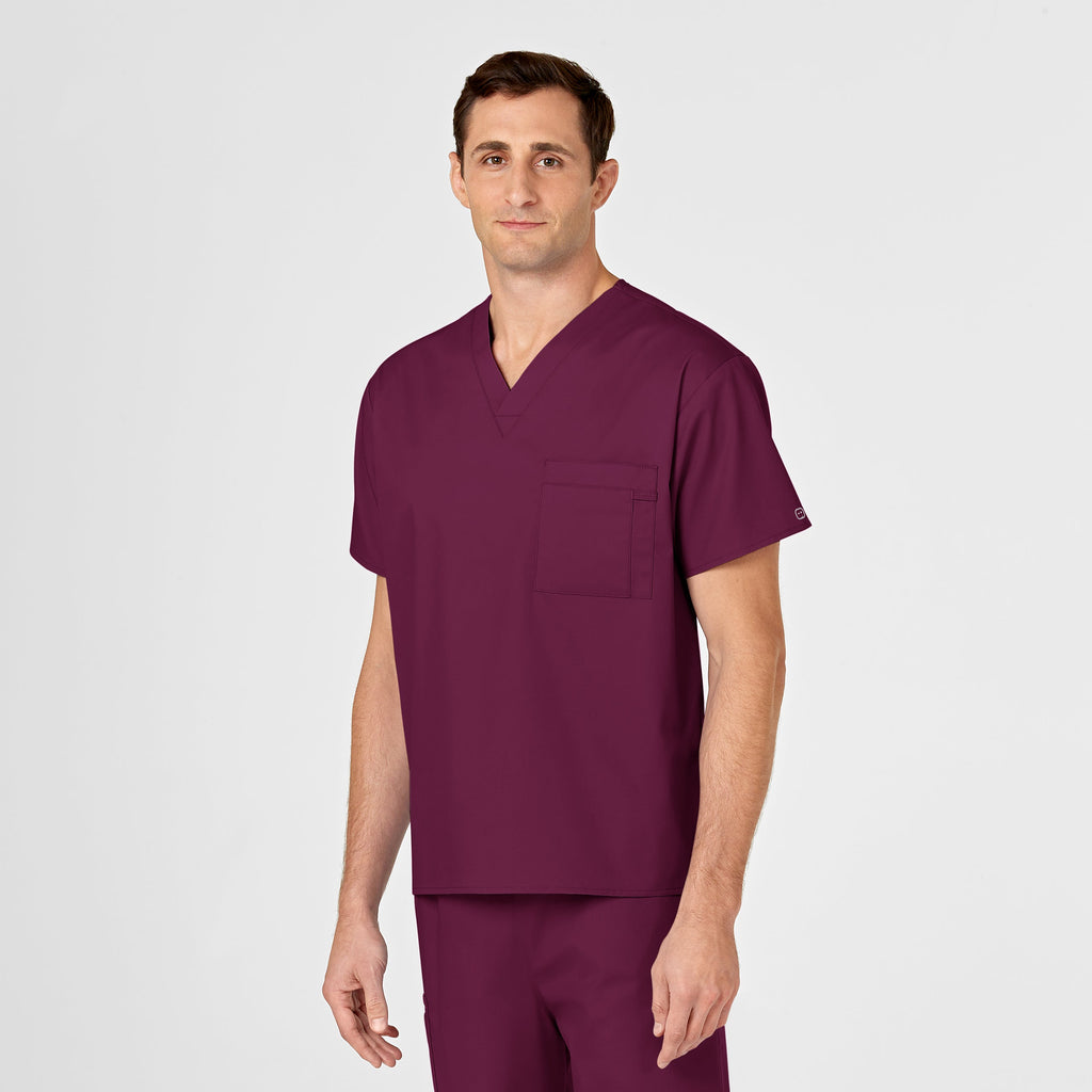 WonderWORK 100 Unisex V-Neck Scrub Top Wine