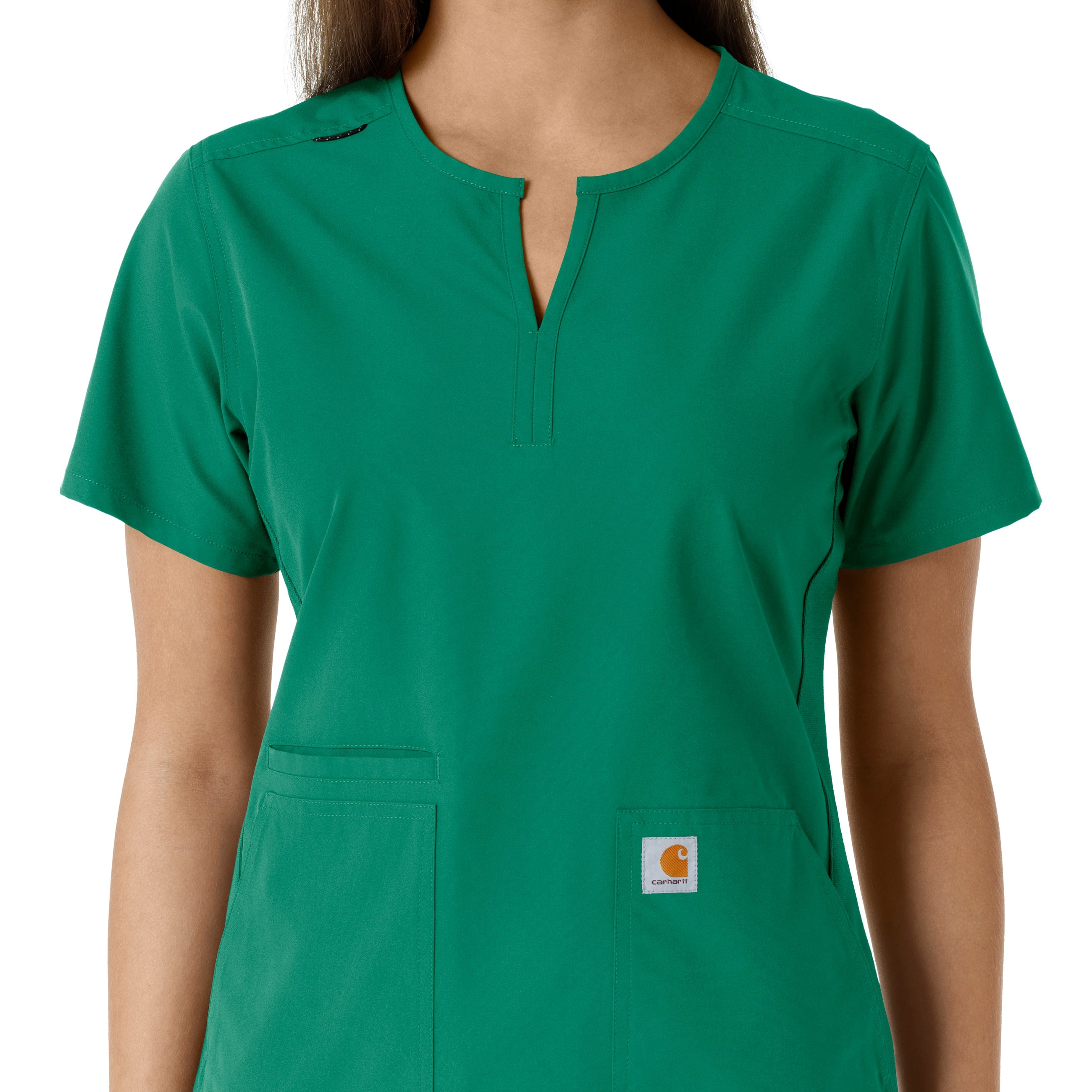 Force Essentials C12413 Notch Neck Tunic Knit Panel Scrub Top Hunter