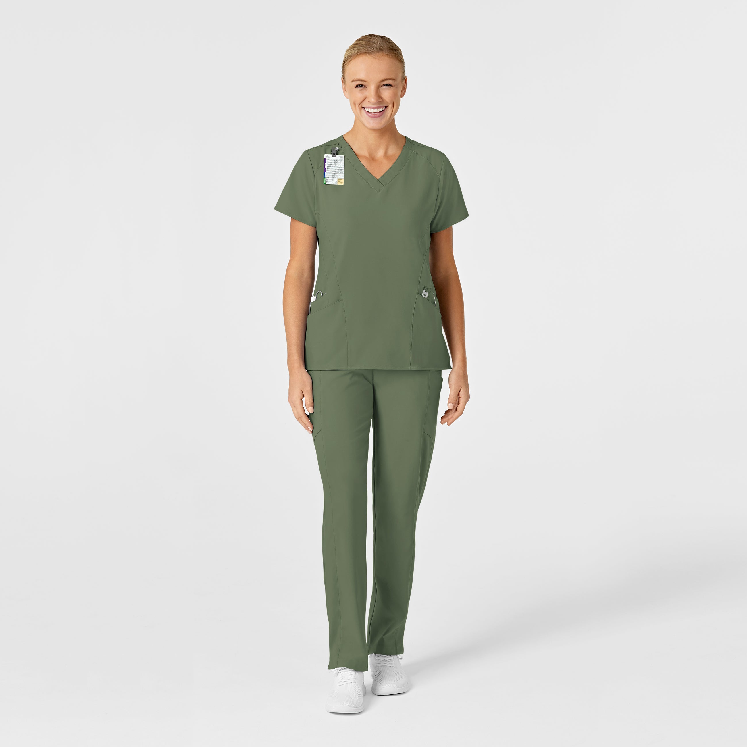 W123 6155 Stylized V-Neck Scrub Top Olive