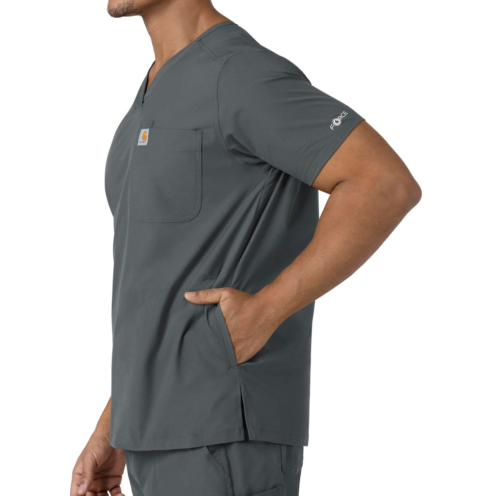 Force Essentials C16113 Men's V-Neck Shirttail Scrub Top Pewter