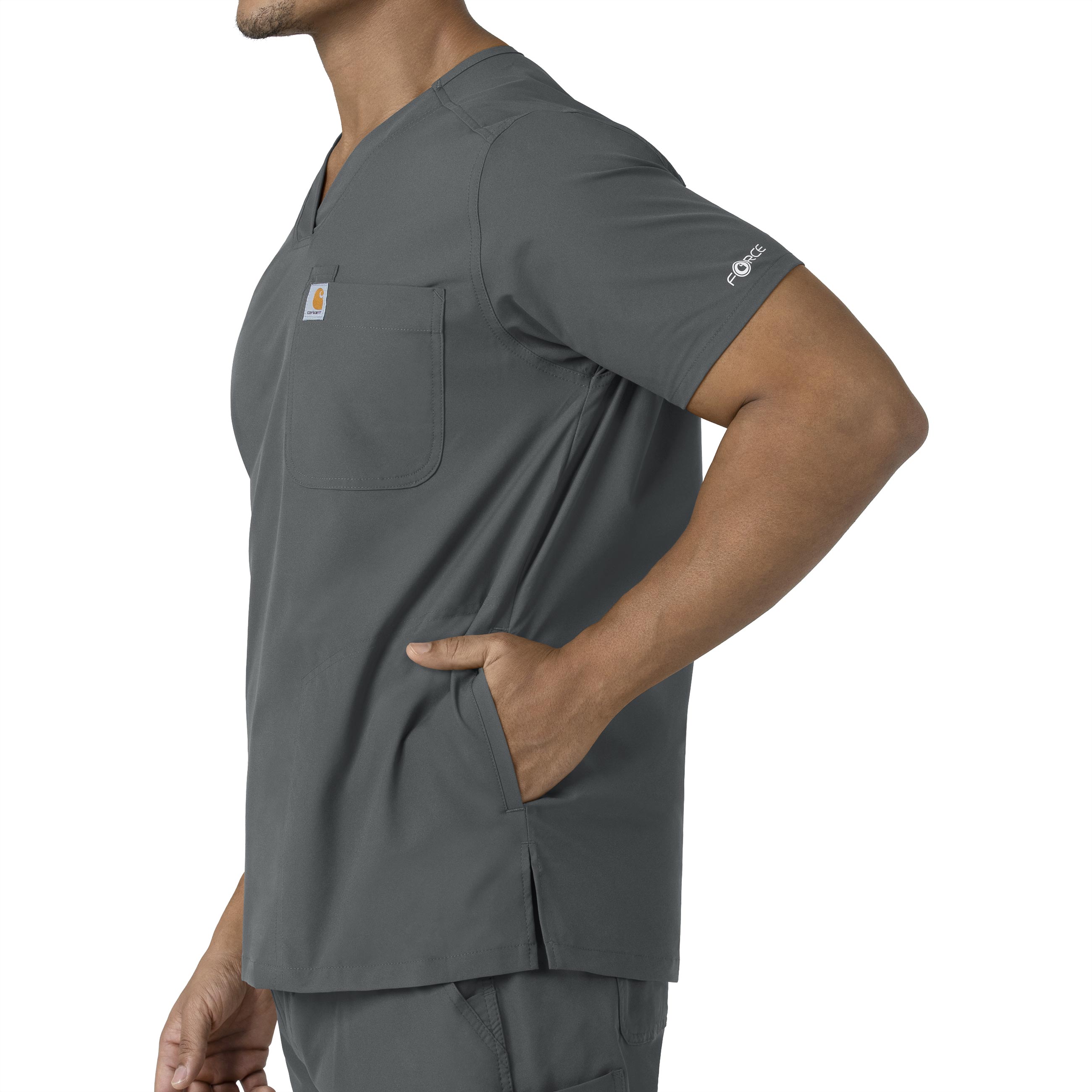 Force Essentials C16113 Men's V-Neck Shirttail Scrub Top Pewter