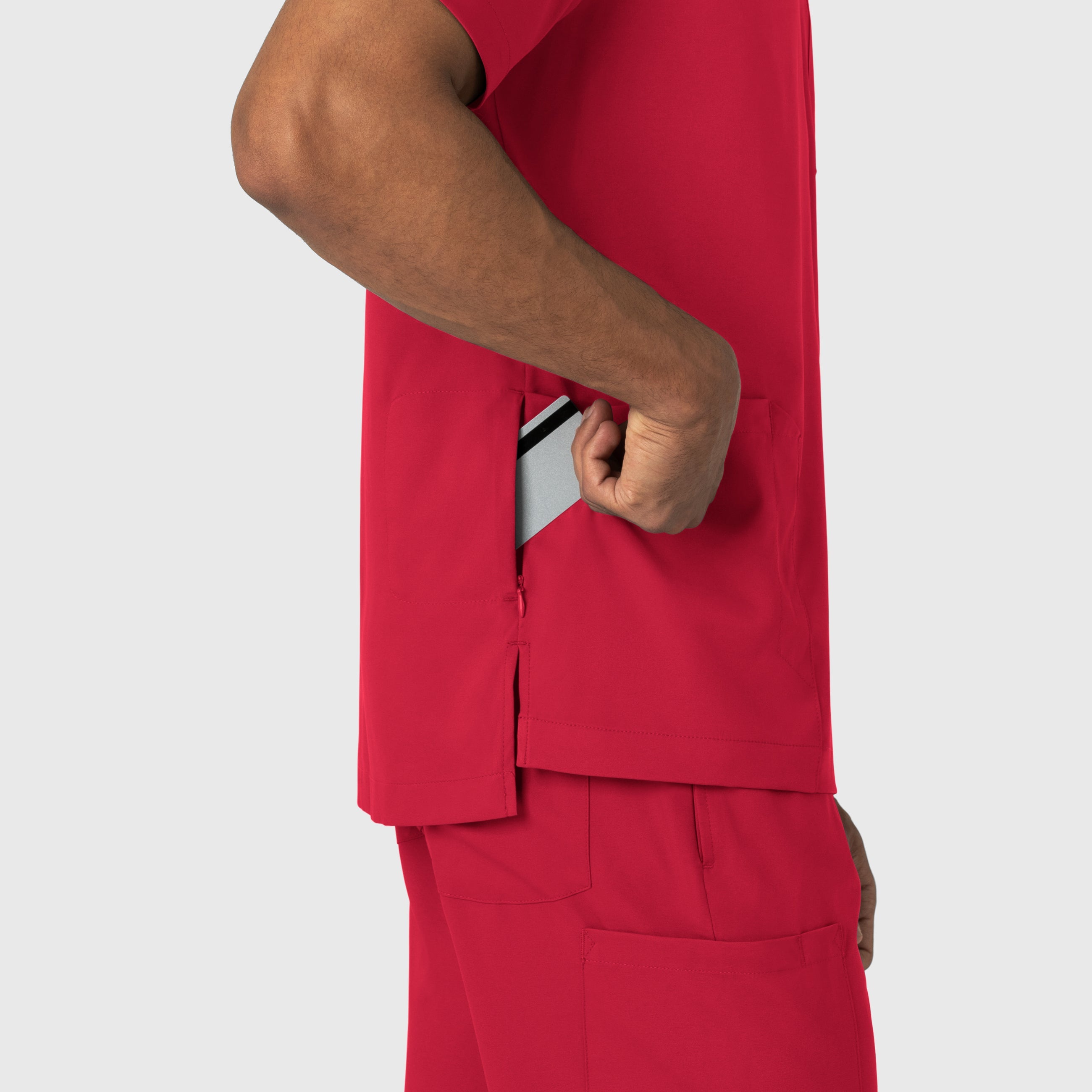 Boundless 6351 Men's Multi Pocket V-Neck Scrub Top Red