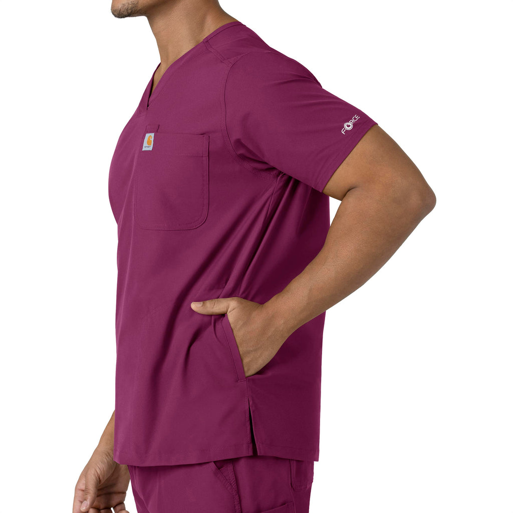Force Essentials C16113 Men's V-Neck Shirttail Scrub Top Wine