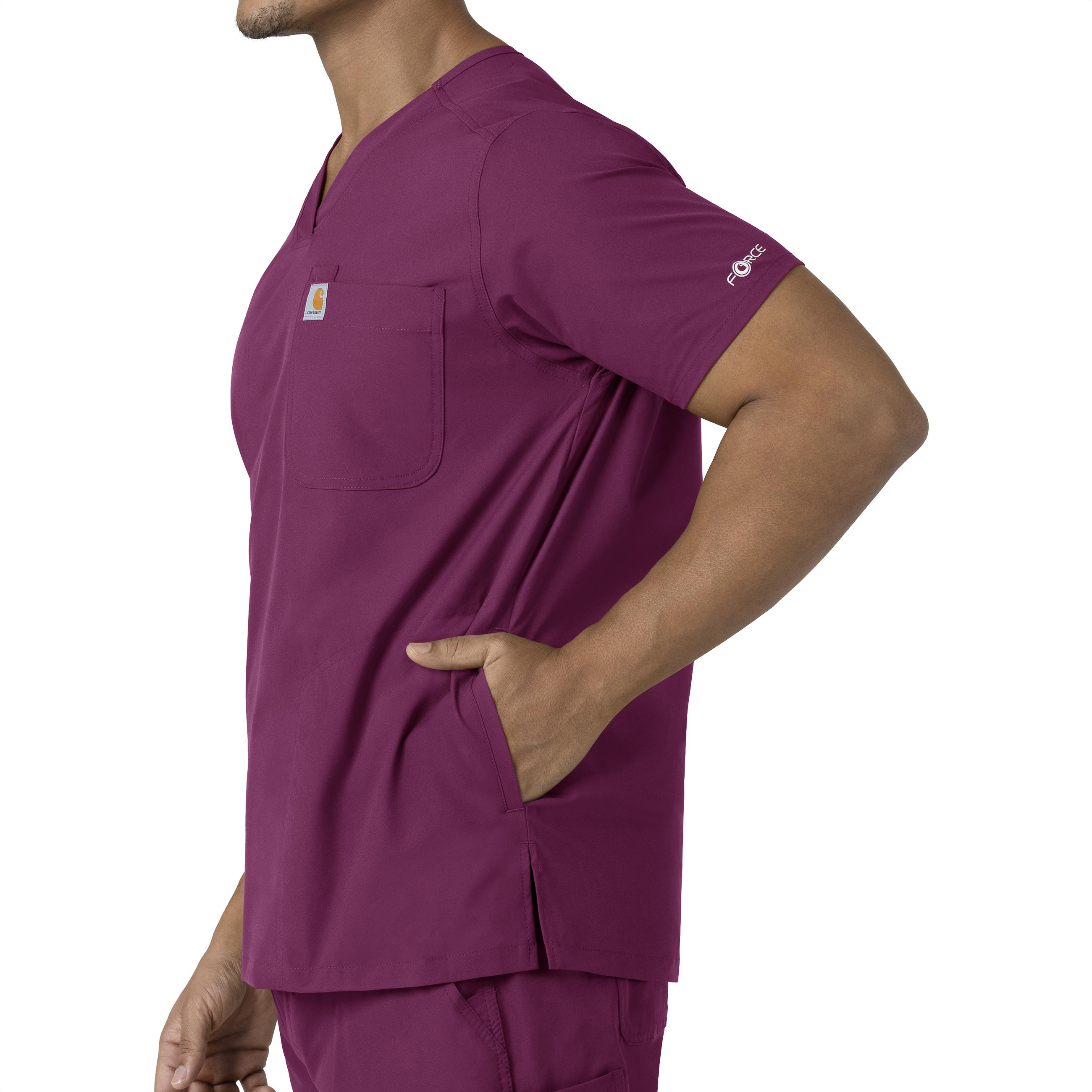 Force Essentials C16113 Men's V-Neck Shirttail Scrub Top Wine