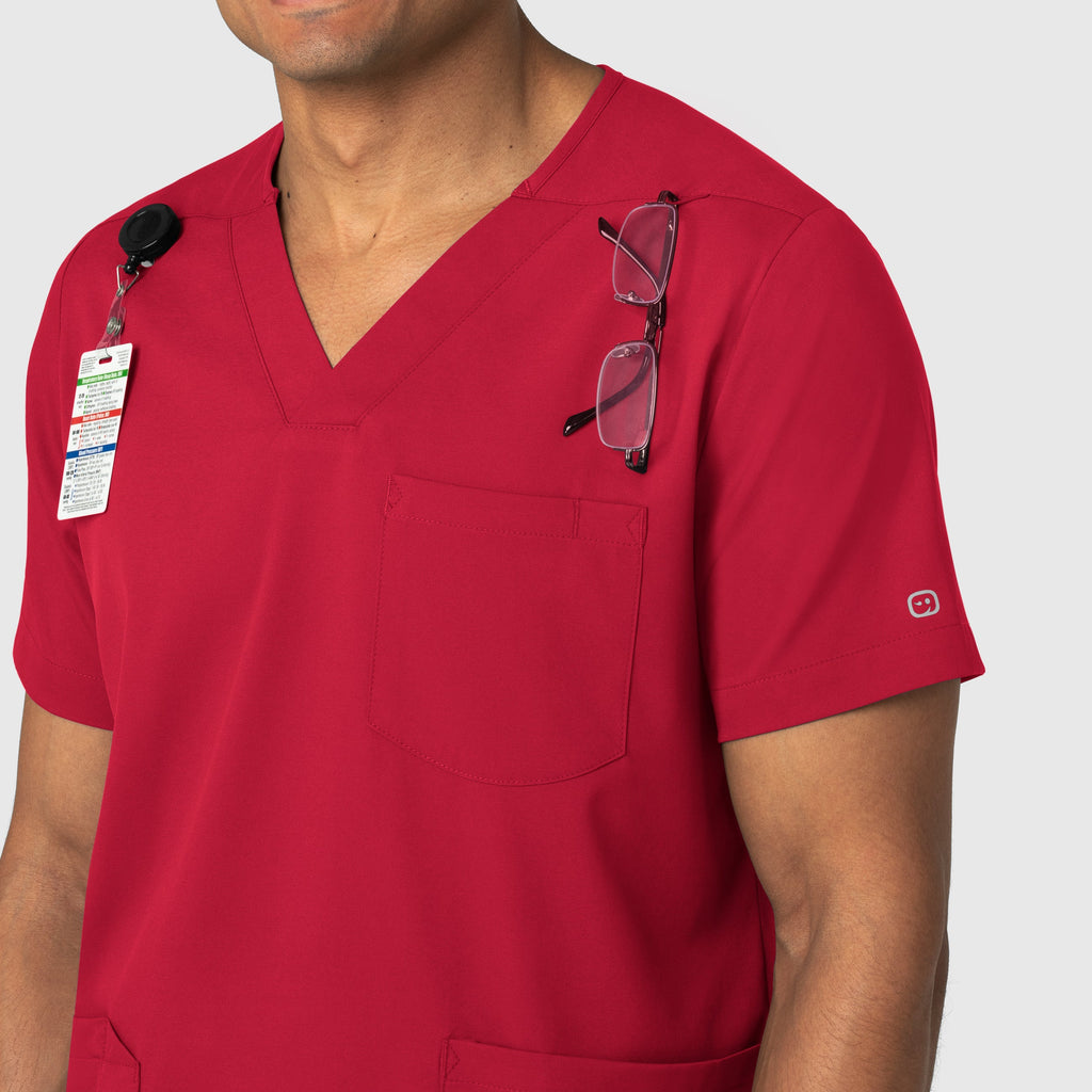 Boundless 6351 Men's Multi Pocket V-Neck Scrub Top Red