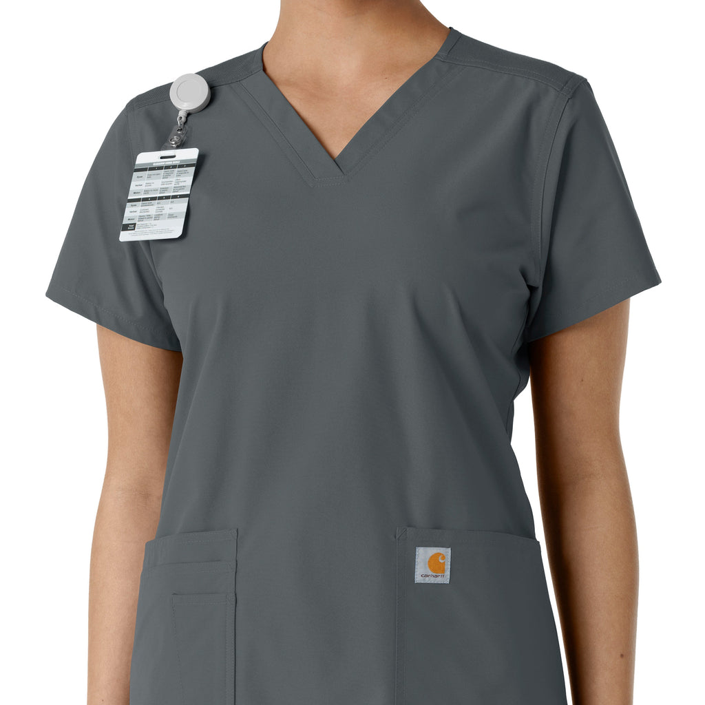 Force Essentials C12313 V-Neck Knit Panel Scrub Top Pewter