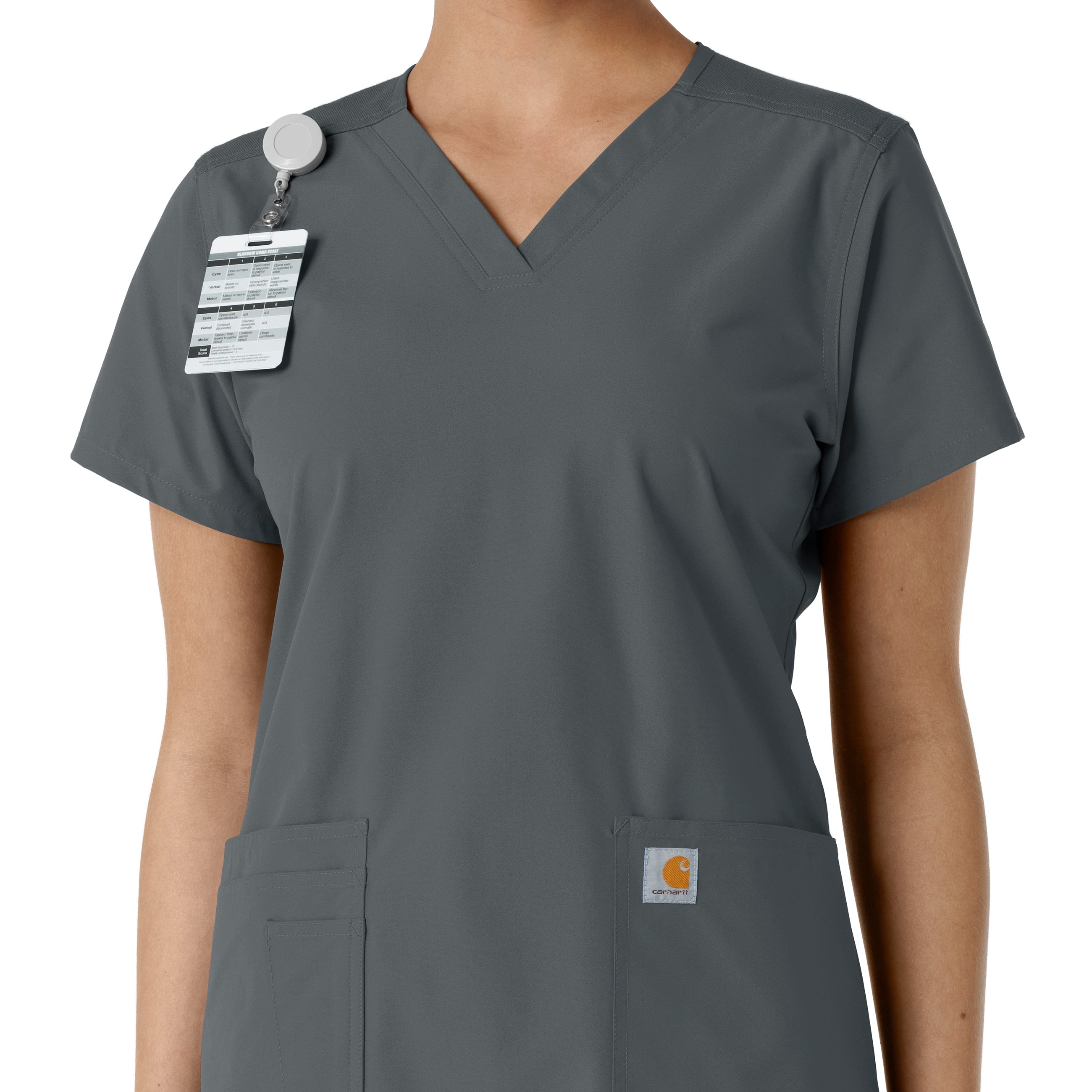 Force Essentials C12313 V-Neck Knit Panel Scrub Top Pewter