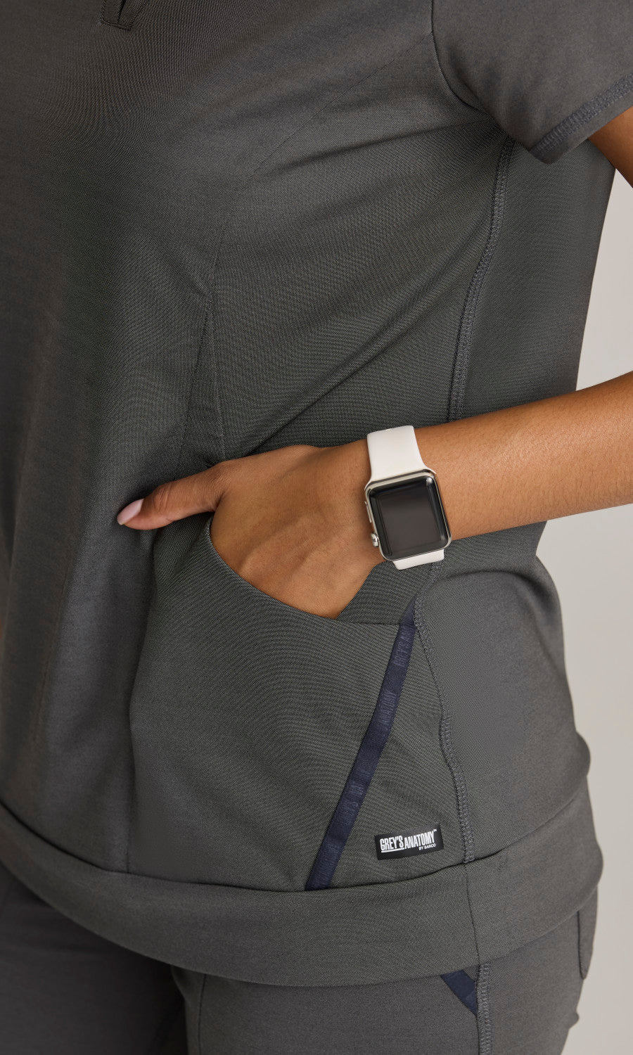 Grey's Anatomy Knit Stretch GRST250 Motivate Knit Top Dark Charcoal