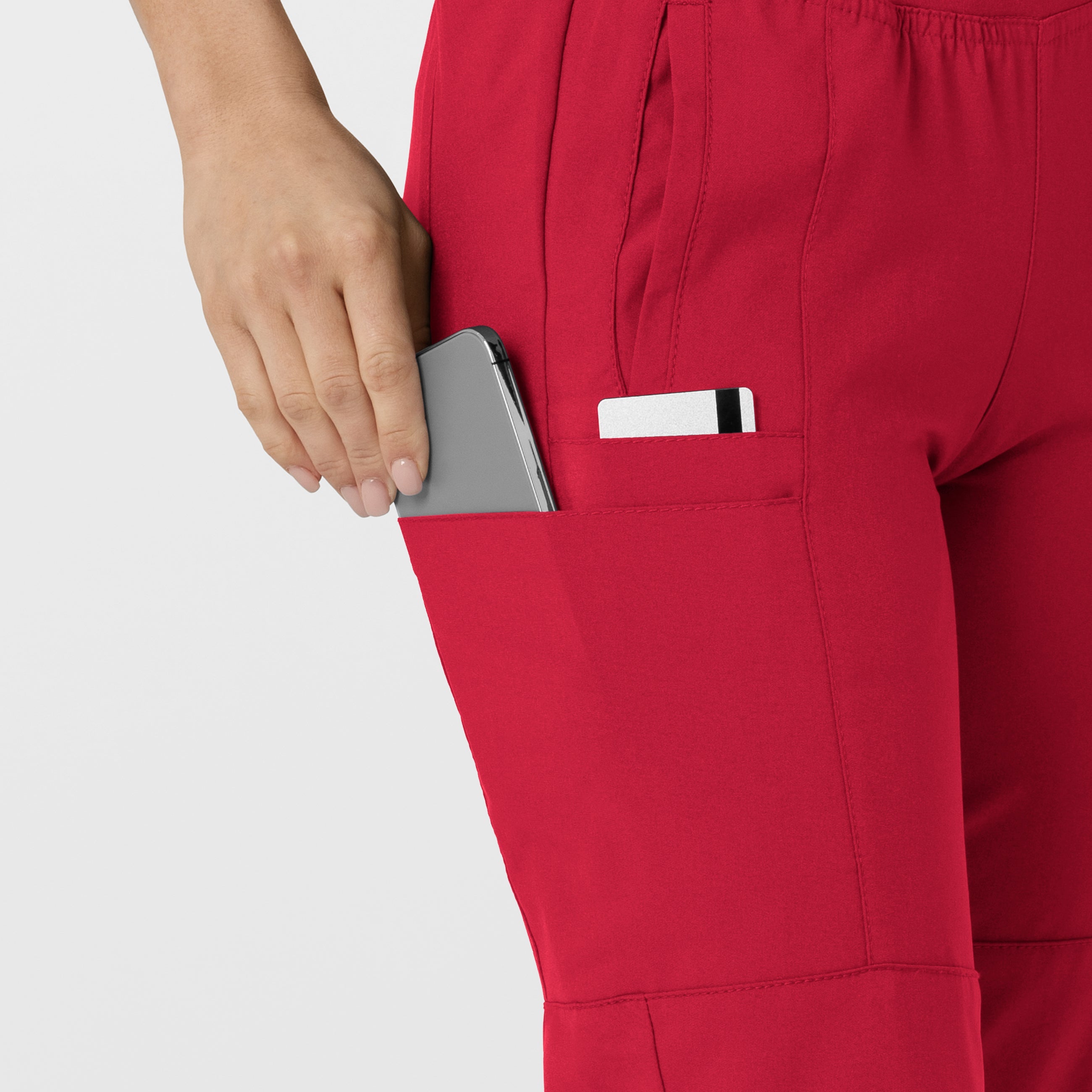 W123 5555 Comfort Waist Cargo Jogger Scrub Pants Red