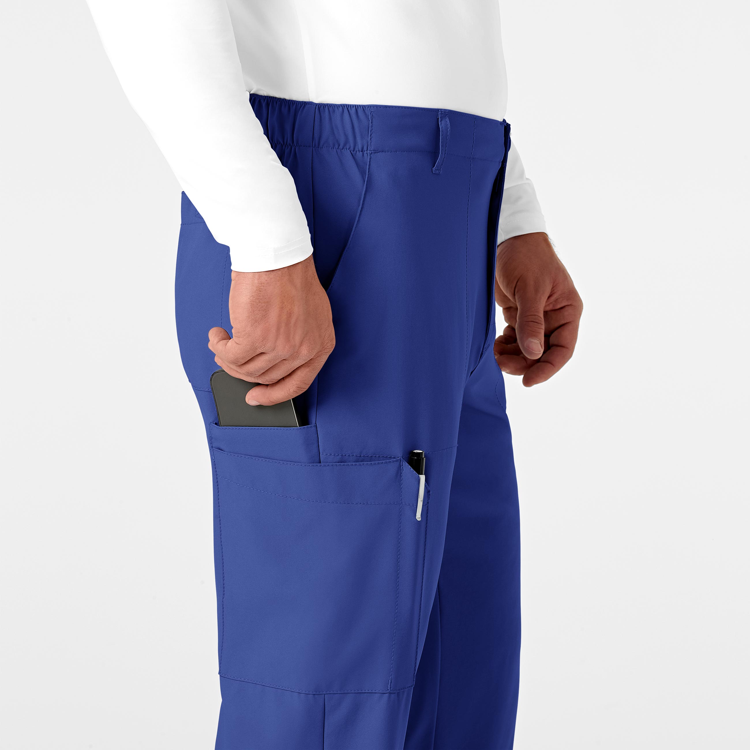 W123 5355 Men's Flat Front Cargo Scrub Pants Galaxy Blue