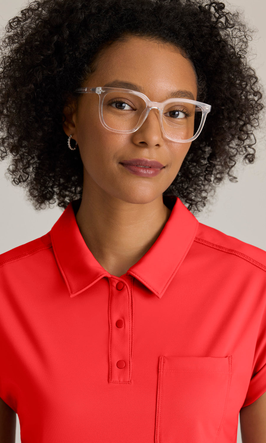 Grey's Anatomy Knits GRST254 Renew Knit Scrub Top Radiant Coral