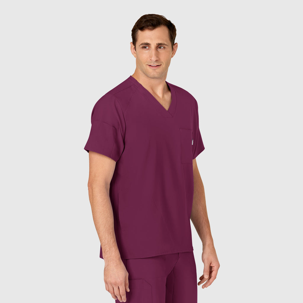 W123 6355 Men's V-Neck Scrub Top Wine