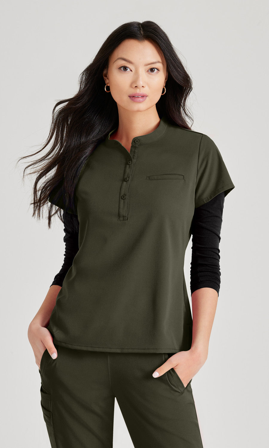 Barco Unify BUT163 Mission Scrub Top Olive