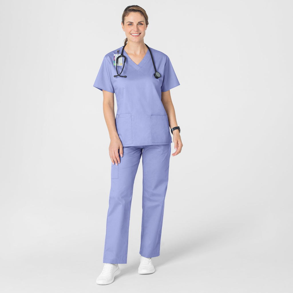 WonderWORK 101 V-Neck Scrub Top Ceil Blue