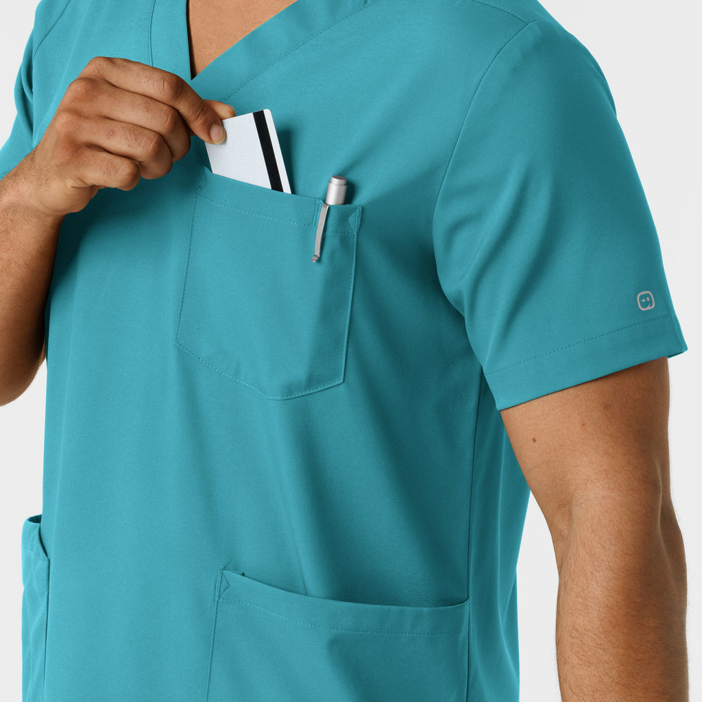 Boundless 6351 Men's Multi Pocket V-Neck Scrub Top Teal