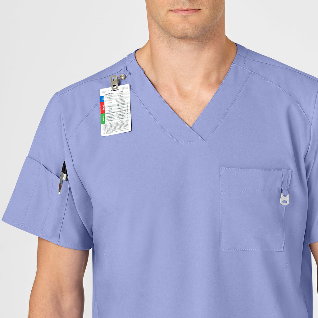 W123 6355 Men's V-Neck Scrub Top Ceil Blue