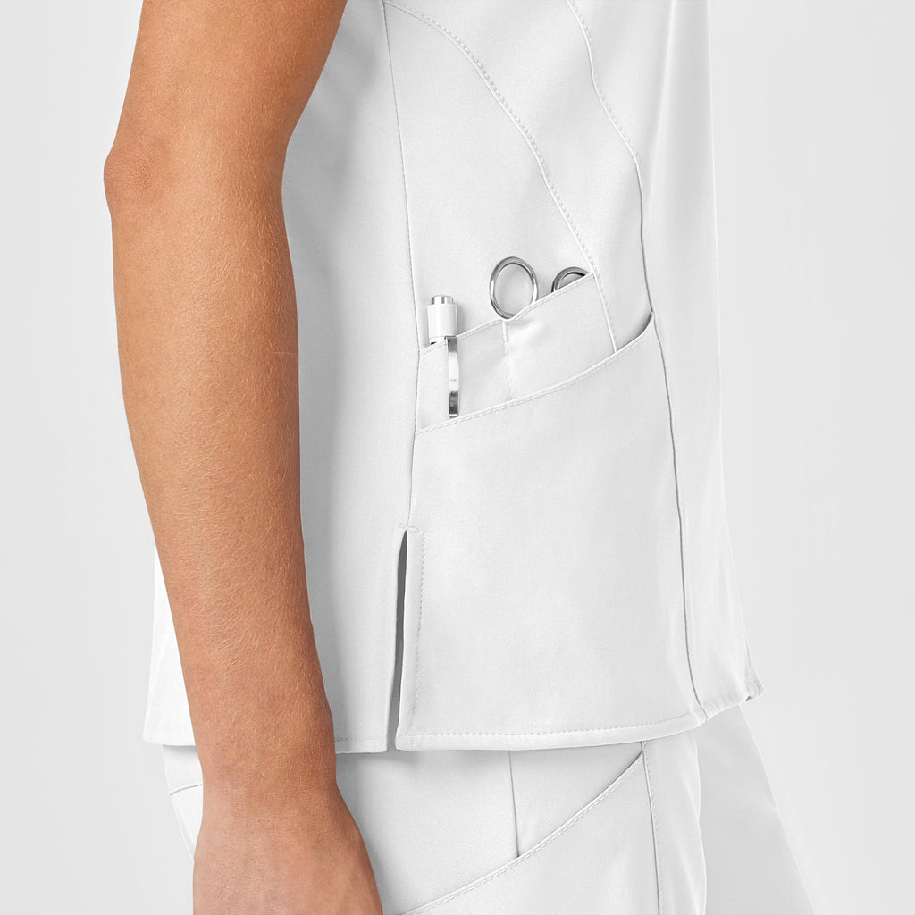 W123 6155 Stylized V-Neck Scrub Top White