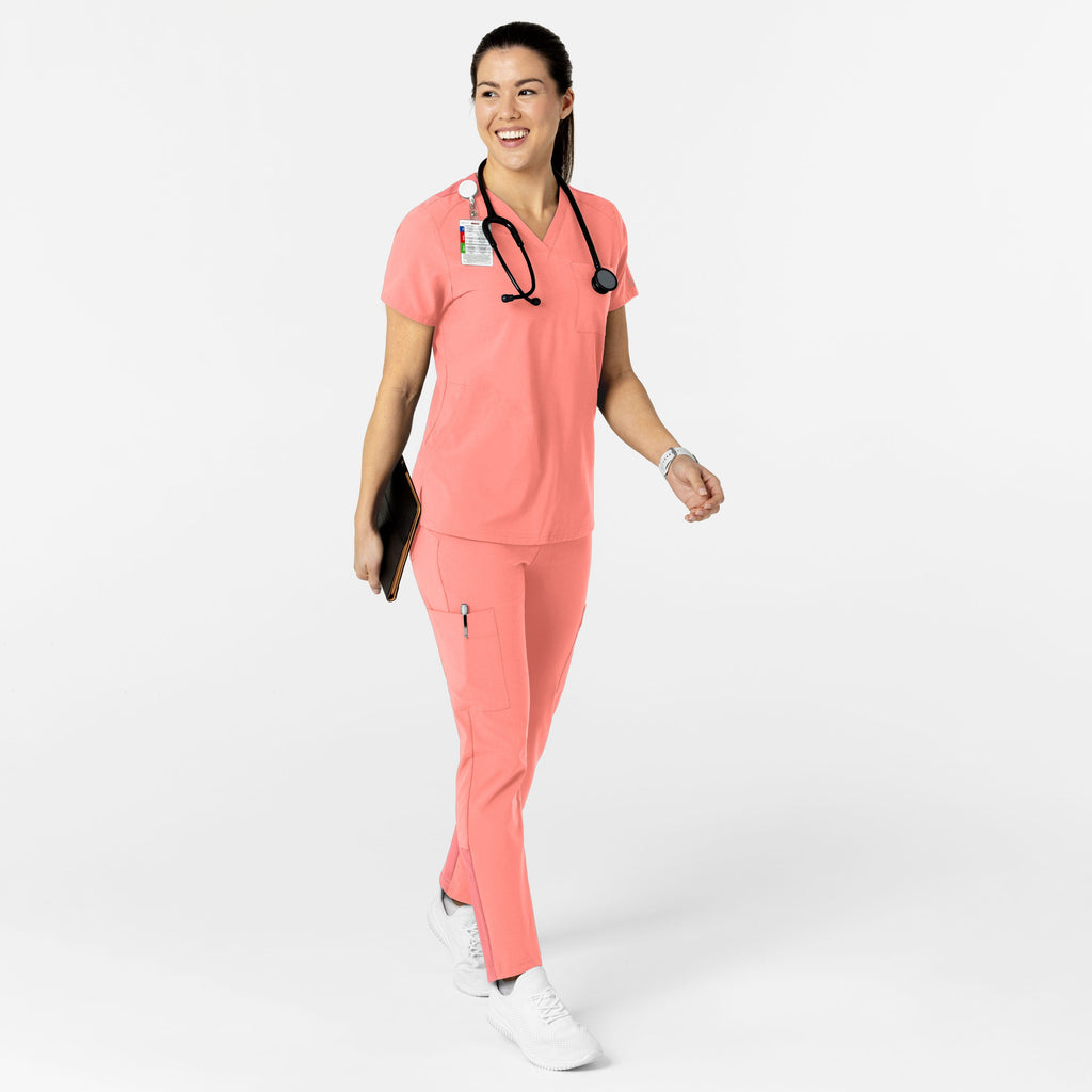 W123 6045 Women's Flex-n-Reach V-Neck Scrub Top Paradise Pink