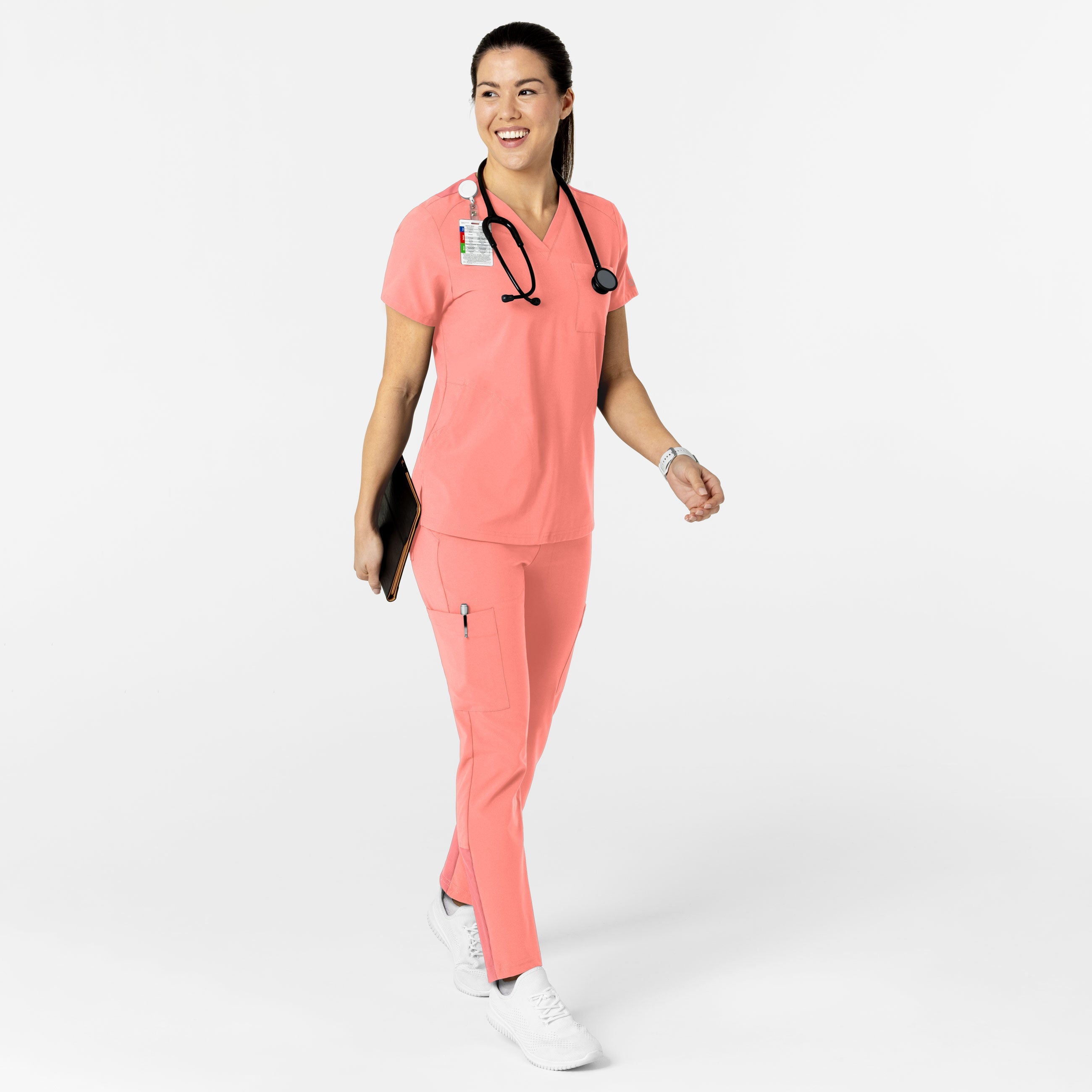 W123 6045 Women's Flex-n-Reach V-Neck Scrub Top Paradise Pink