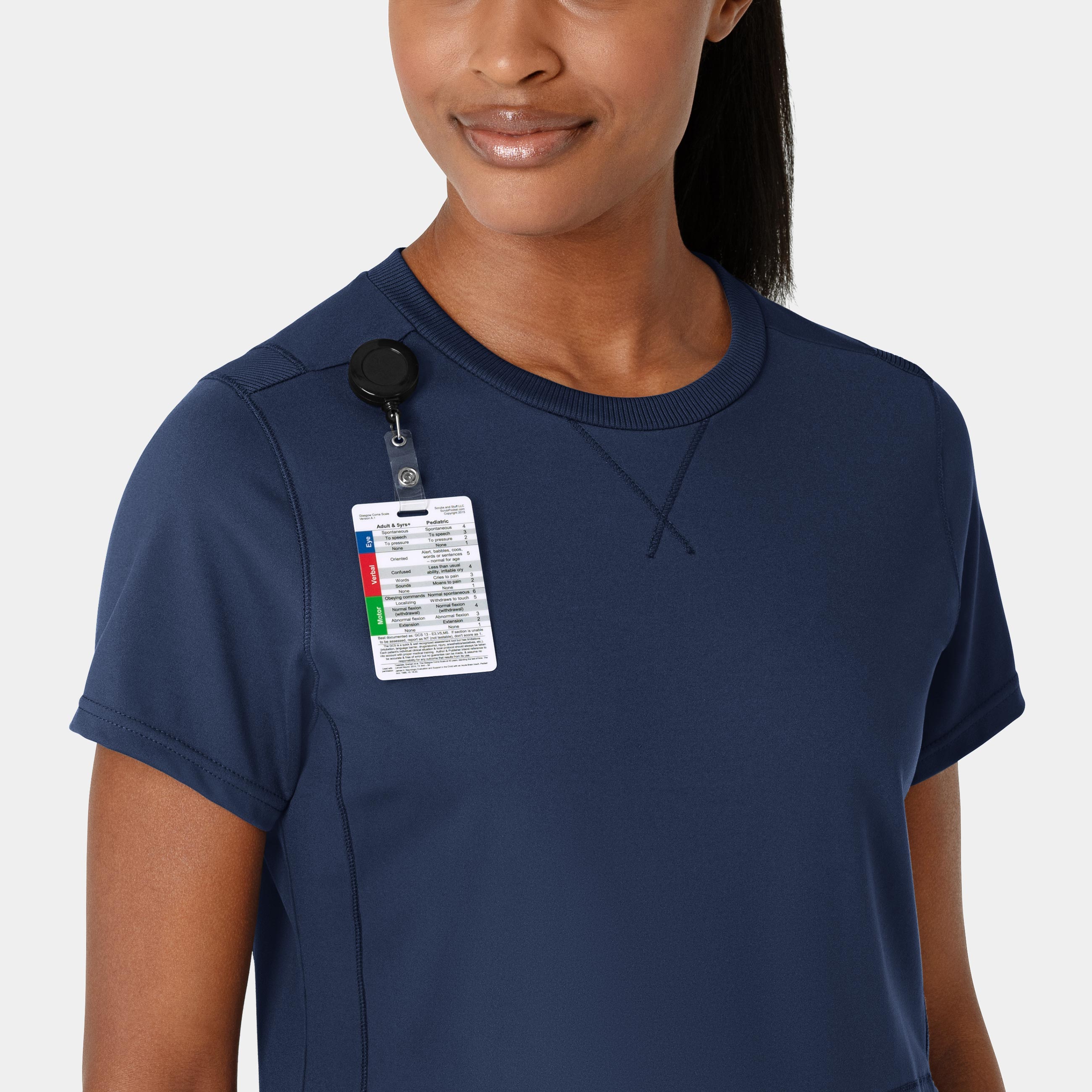 RENEW 6359 Knit Flex-n-Reach Crew Neck Scrub Top Navy