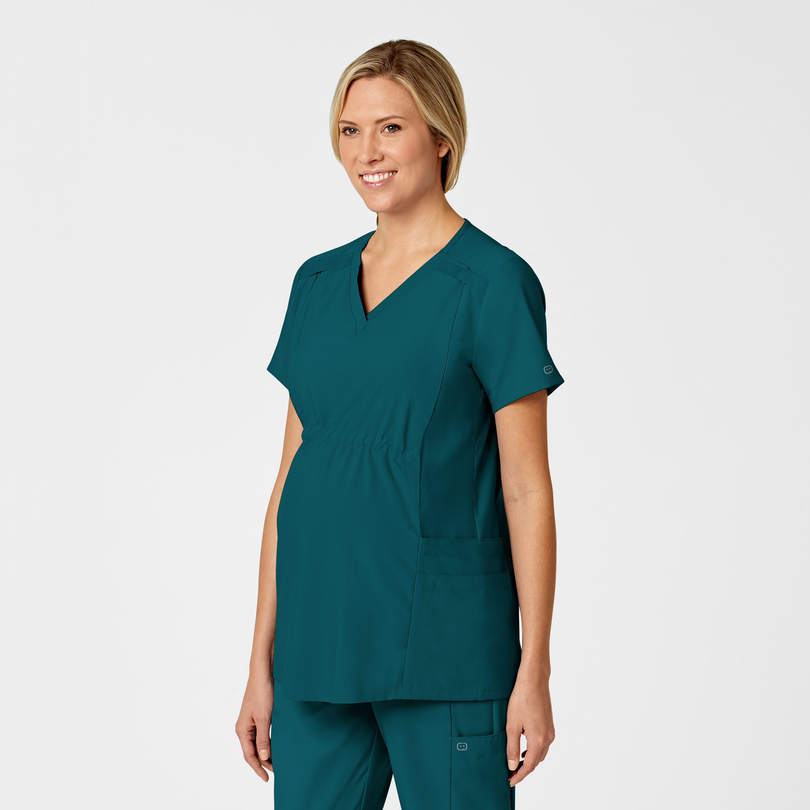 W123 4555 Maternity V-Neck Scrub Top Caribbean Blue