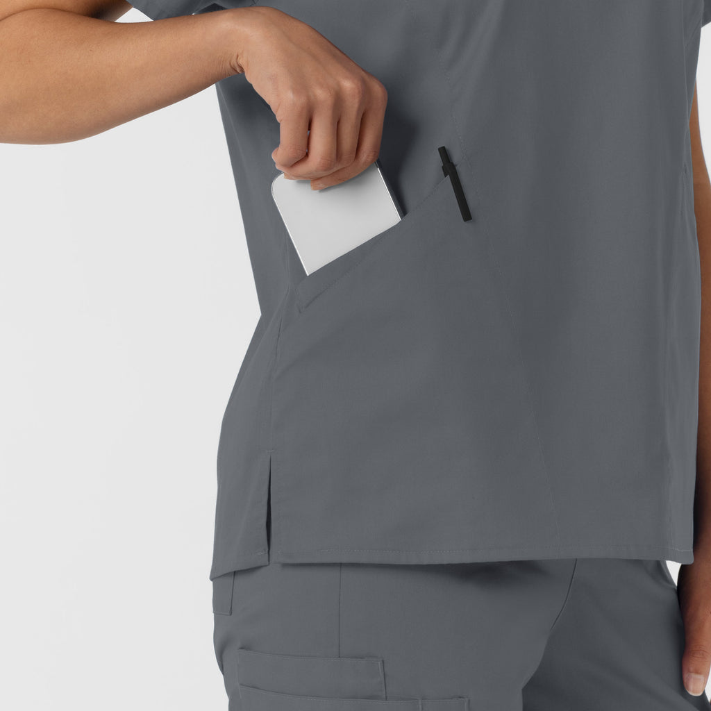 WonderWORK 106 Curved V-Neck Scrub Top Pewter
