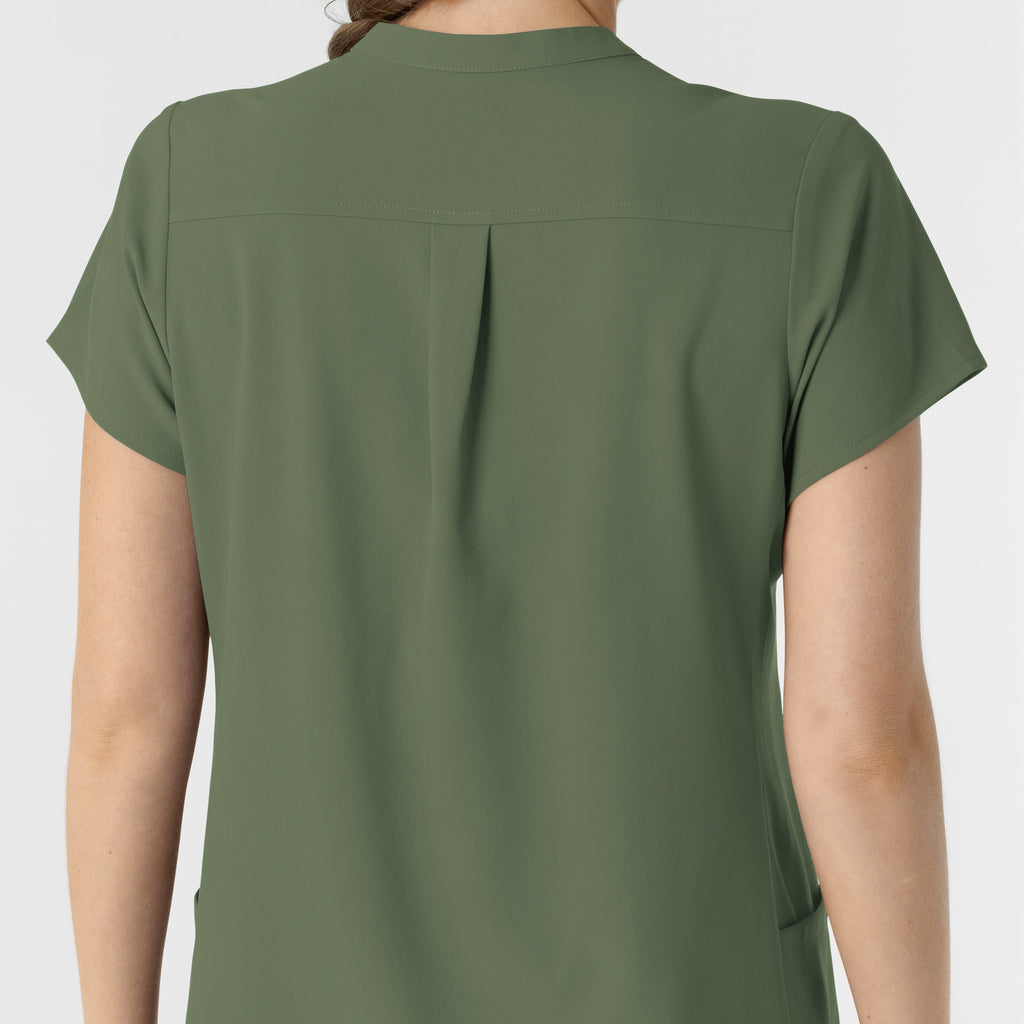RENEW 6734 Mandarin Collar Scrub Top Olive