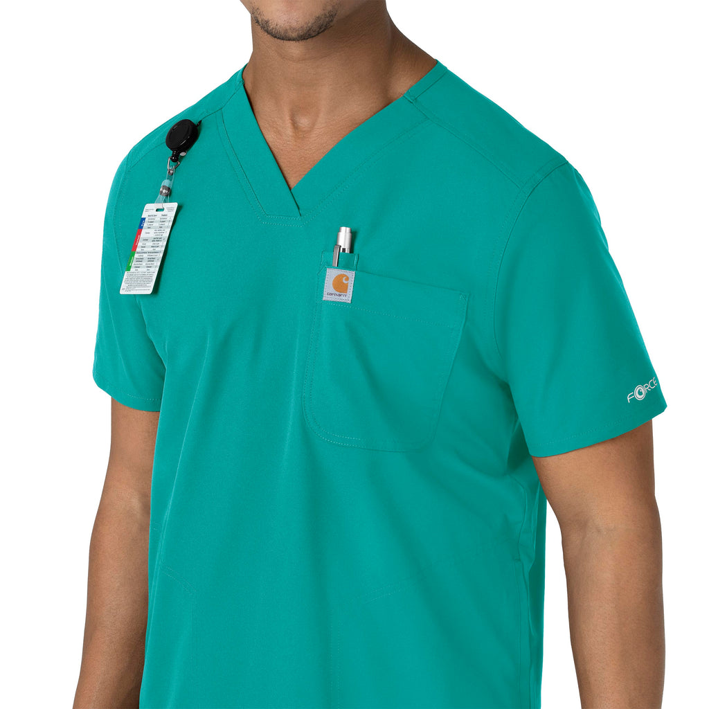 Force Essentials C16113 Men's V-Neck Shirttail Scrub Top Teal Blue