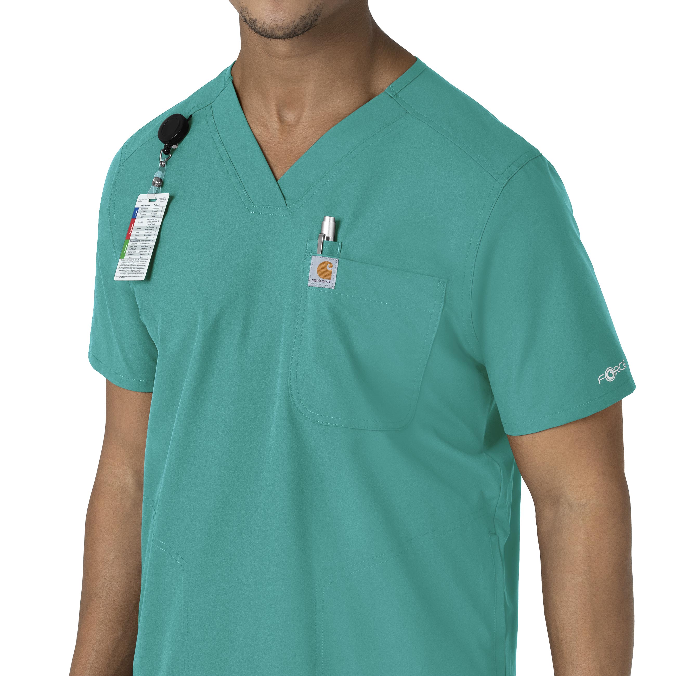 Force Essentials C16113 Men's V-Neck Shirttail Scrub Top Teal Blue