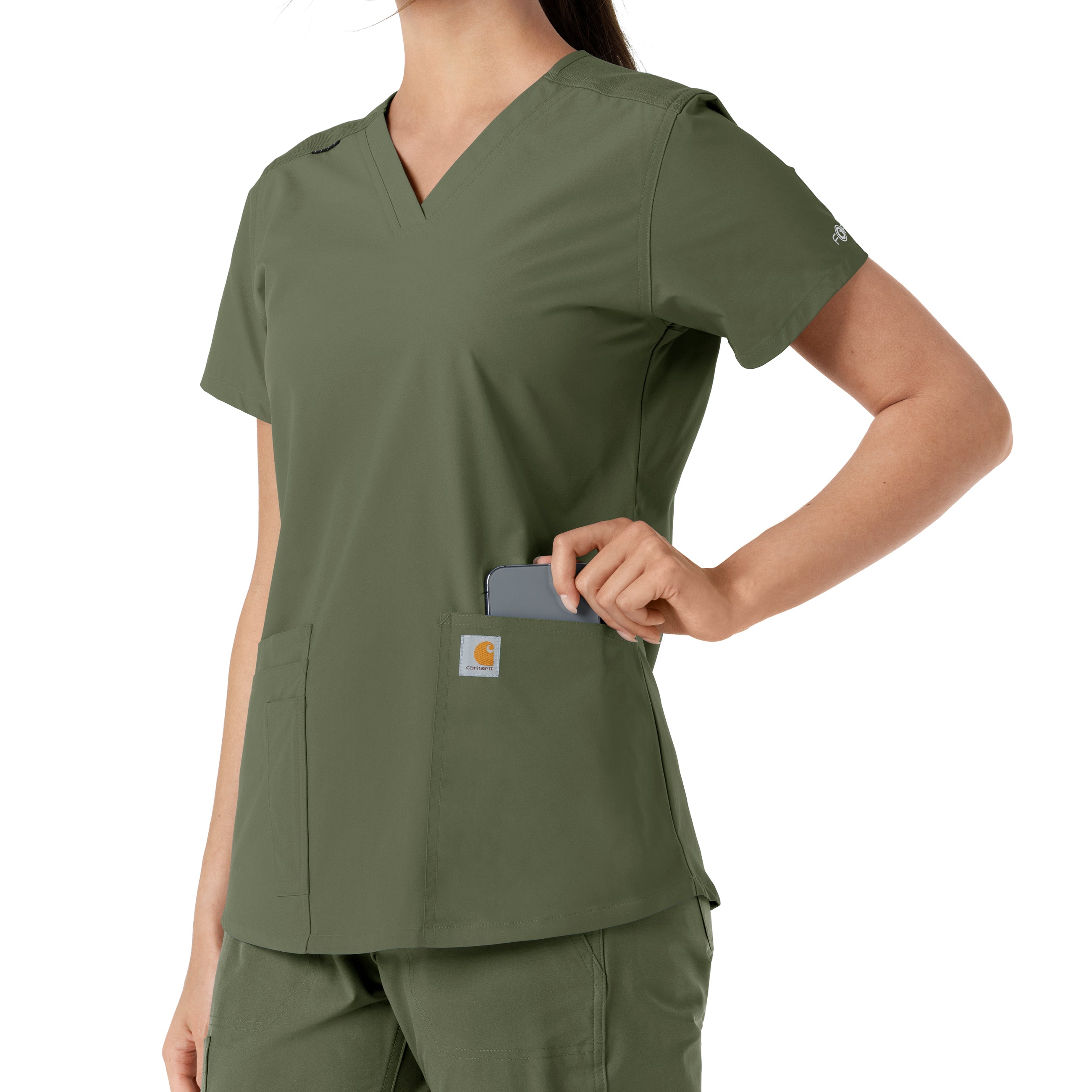 Force Essentials C12313 V-Neck Knit Panel Scrub Top Olive