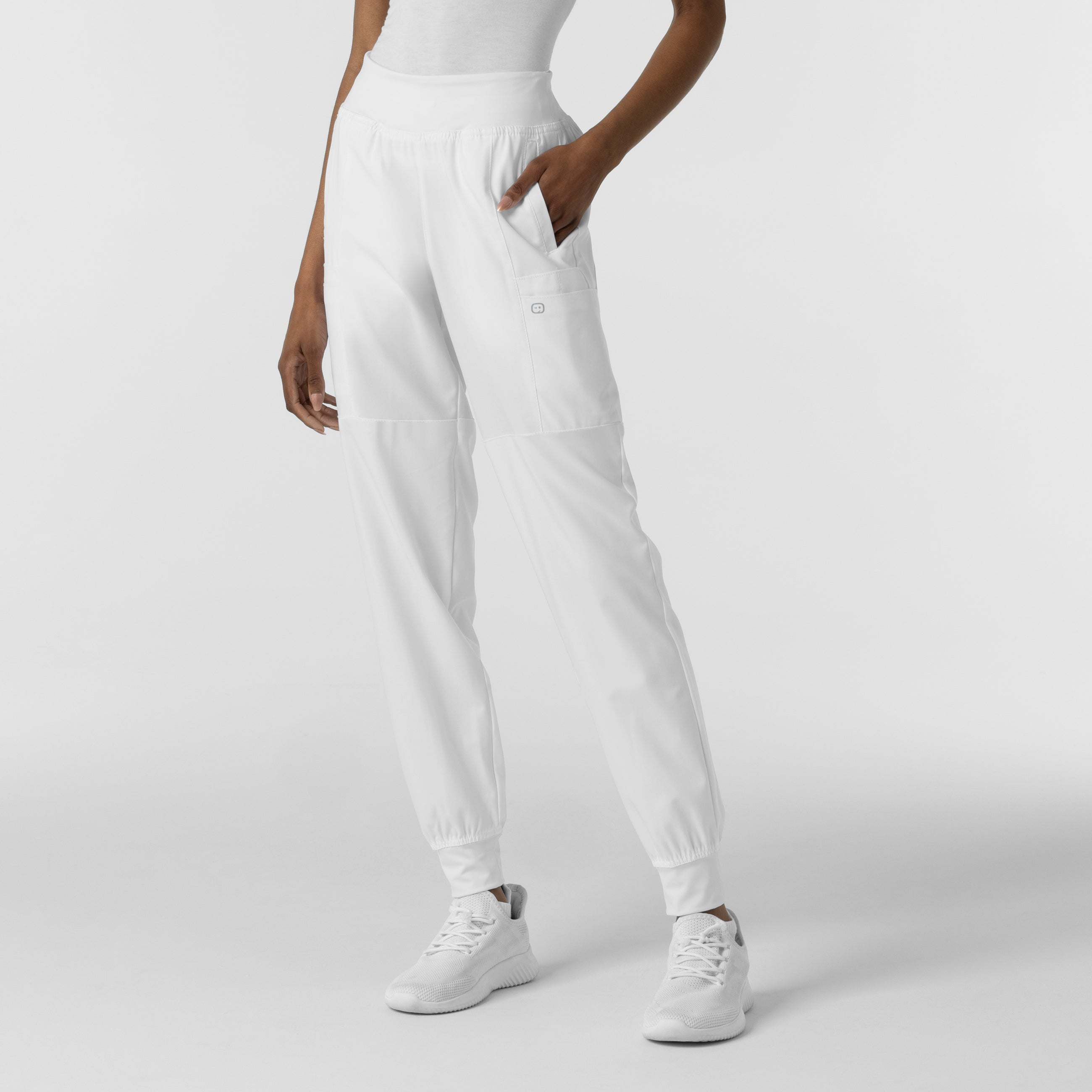 W123 5555 Comfort Waist Cargo Jogger Scrub Pants White