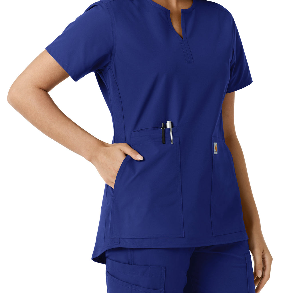 Force Essentials C12413 Women's Notch Neck Tunic Knit Panel Scrub Top Galaxy Blue