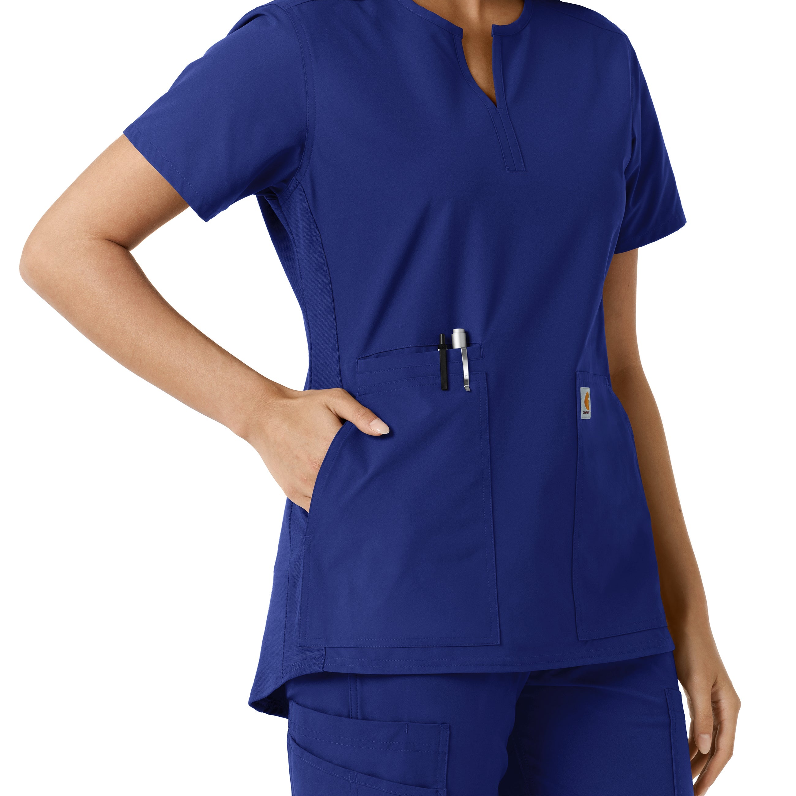 Force Essentials C12413 Women's Notch Neck Tunic Knit Panel Scrub Top Galaxy Blue