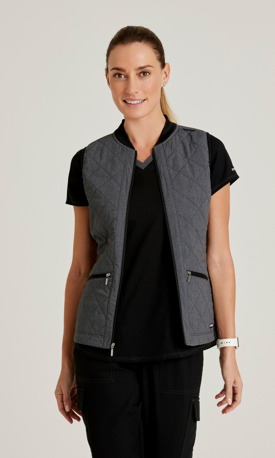 Grey's Anatomy Spandex Stretch GRSV845 Cristina Vest Black Two-Tone