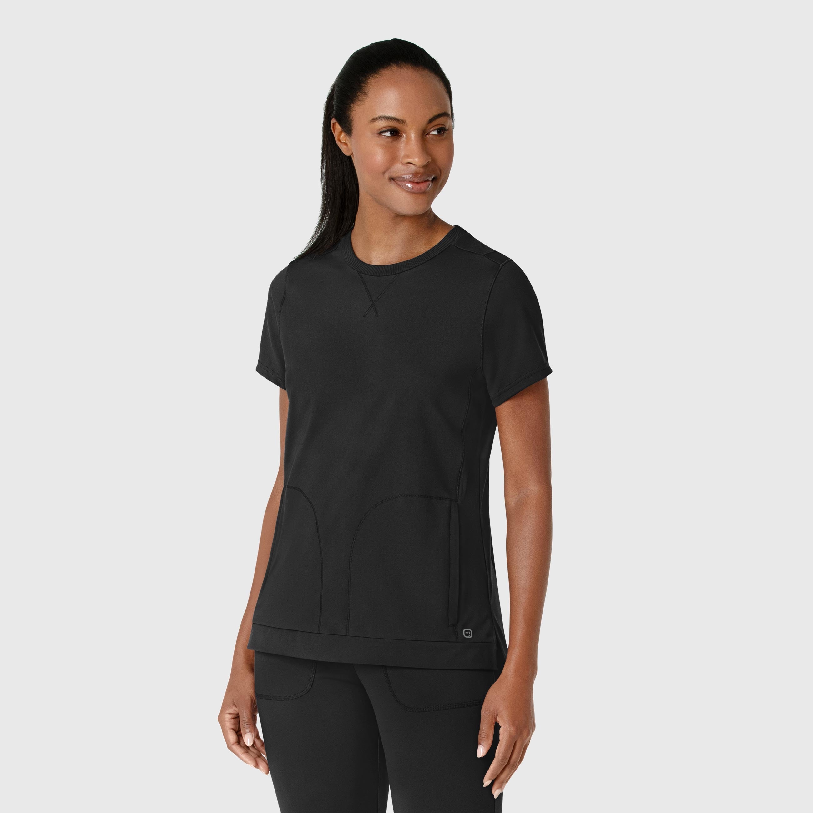 RENEW 6359 Knit Flex-n-Reach Crew Neck Scrub Top Black