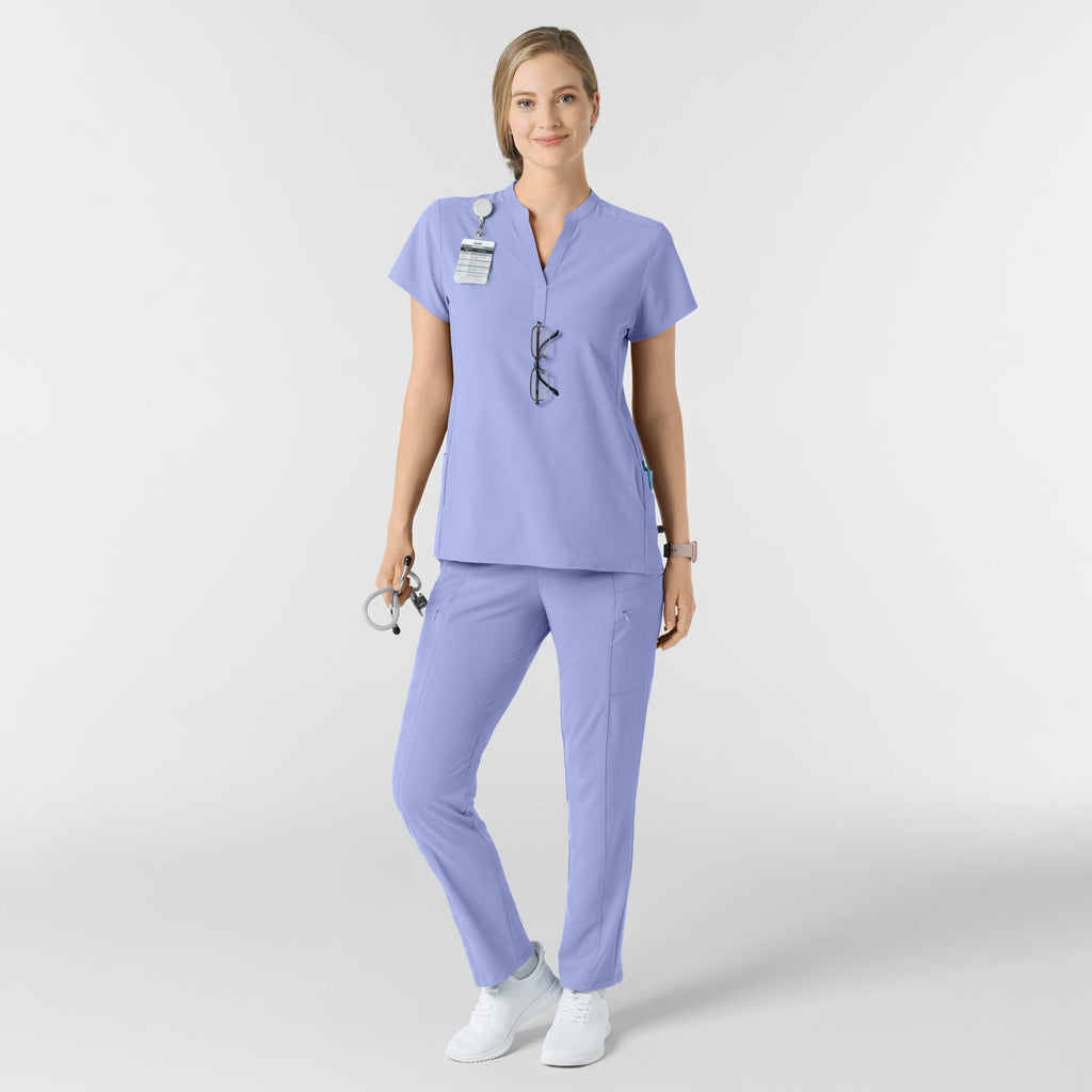 RENEW 6734 Mandarin Collar Scrub Top Ceil Blue