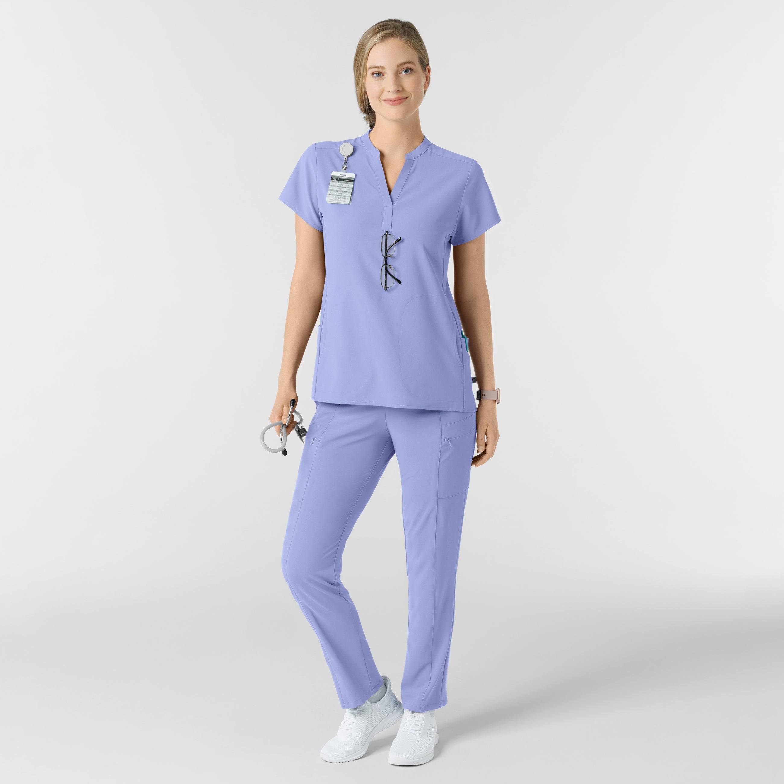 RENEW 6734 Mandarin Collar Scrub Top Ceil Blue