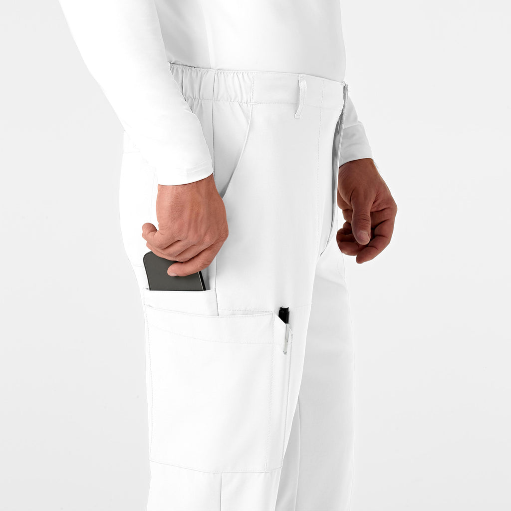 W123 5355 Men's Flat Front Cargo Scrub Pants White