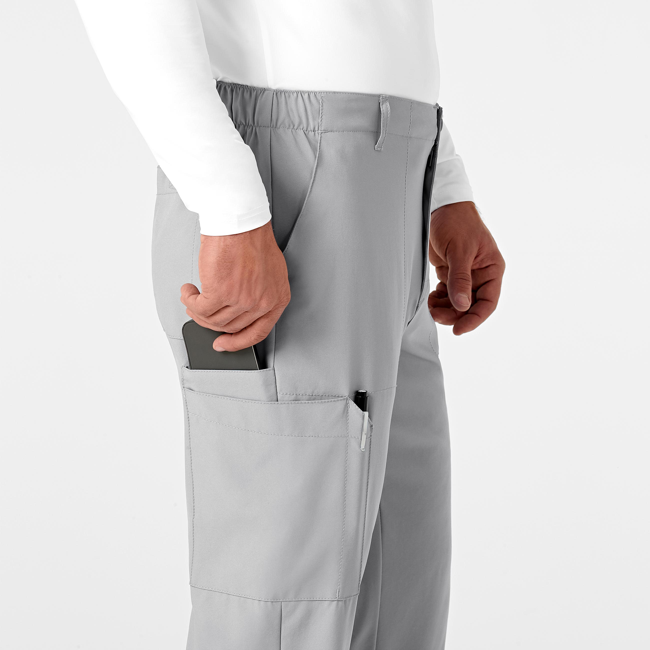 W123 5355 Men's Flat Front Cargo Scrub Pants Grey