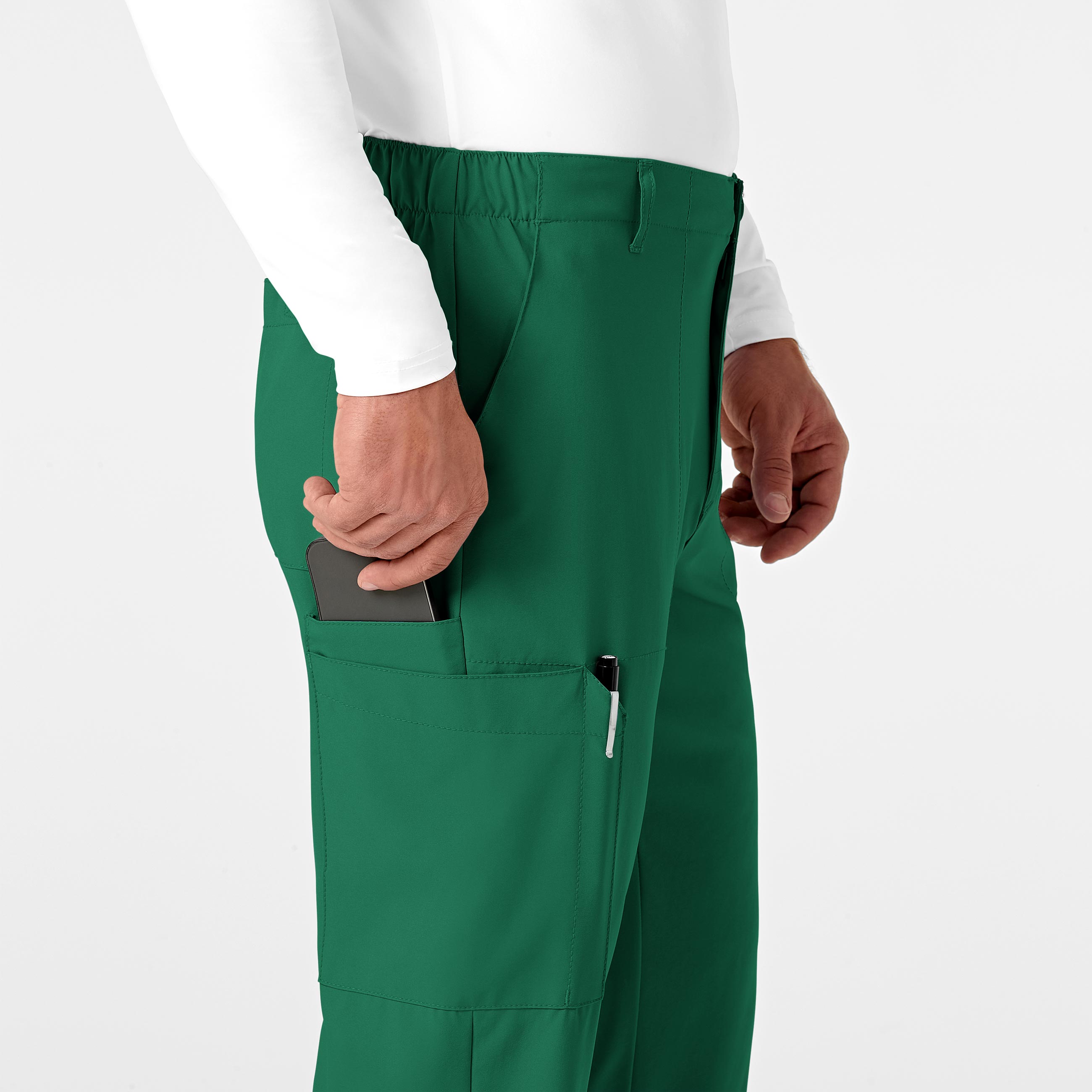 W123 5355 Men's Flat Front Cargo Scrub Pants Hunter