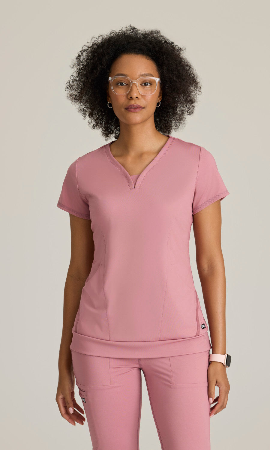 Grey's Anatomy Knits GRST250 Motivate Knit Scrub Top Canyon Pink