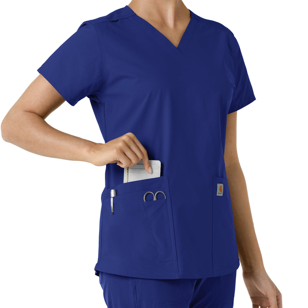 Force Essentials C12313 Women's V-Neck Knit Panel Scrub Top Galaxy Blue