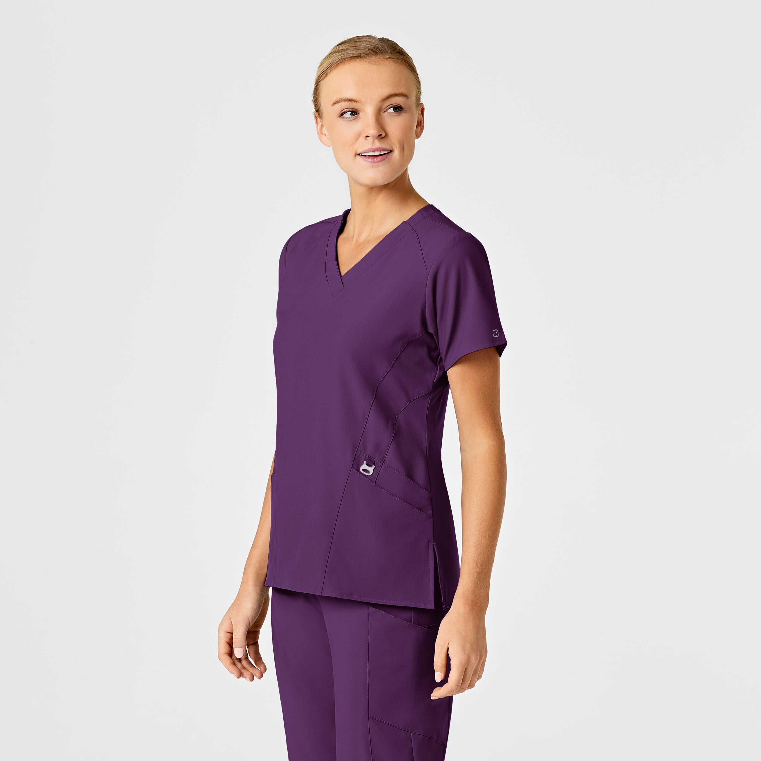 W123 6155 Stylized V-Neck Scrub Top Eggplant