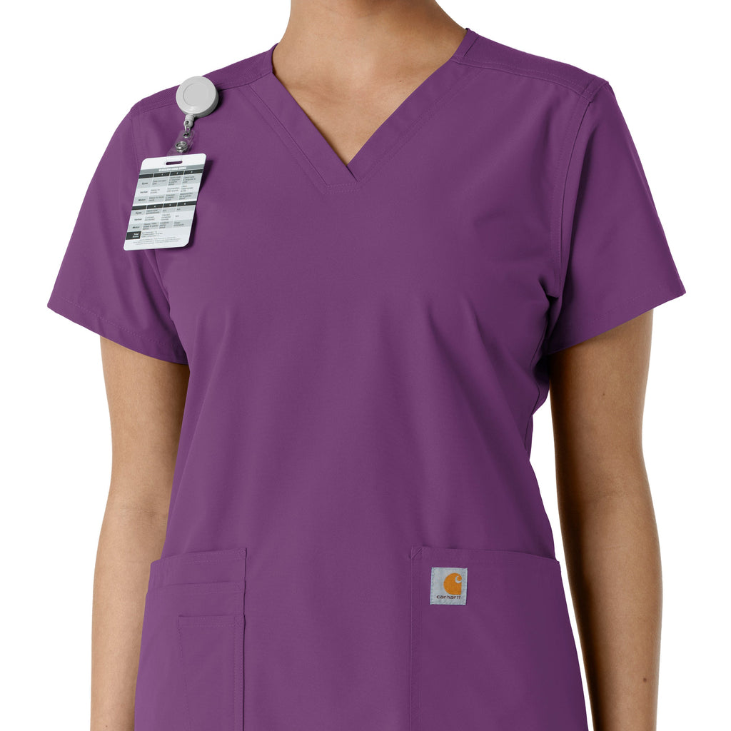 Force Essentials C12313 V-Neck Knit Panel Scrub Top Eggplant