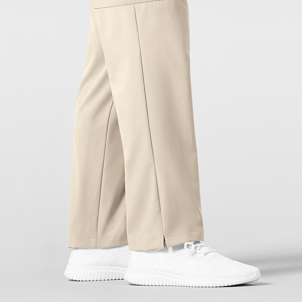 W123 5355 Men's Flat Front Cargo Scrub Pants Khaki